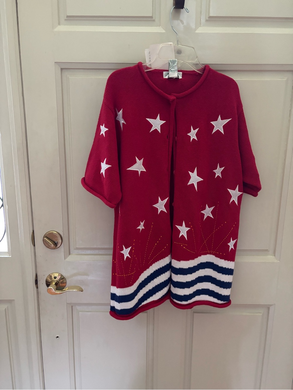 NWT Quacker factory 4th of July cardigan size M with patriotic button covers - Picture 2 of 8